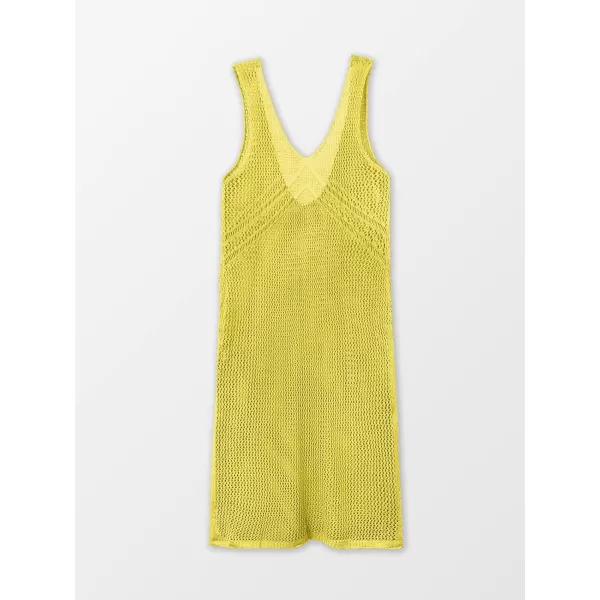 imageCUPSHE Women Crochet Swimsuit Cover Up Sleeveless Hollow Out Long Swim Coverup 2024 Split Mesh Beach DressYellow