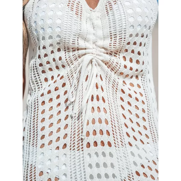 imageCUPSHE Women Crochet Swimsuit Cover Ups Sleeveless Drawstring Bathing Suit Beach Coverup Midi DressWhite