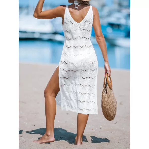 imageCUPSHE Women Crochet VNeck Drawstring CoverUp Dress Sleeveless V Neck Cover Up SummerWhite