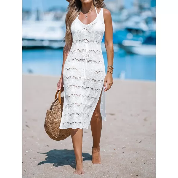 imageCUPSHE Women Crochet VNeck Drawstring CoverUp Dress Sleeveless V Neck Cover Up SummerWhite