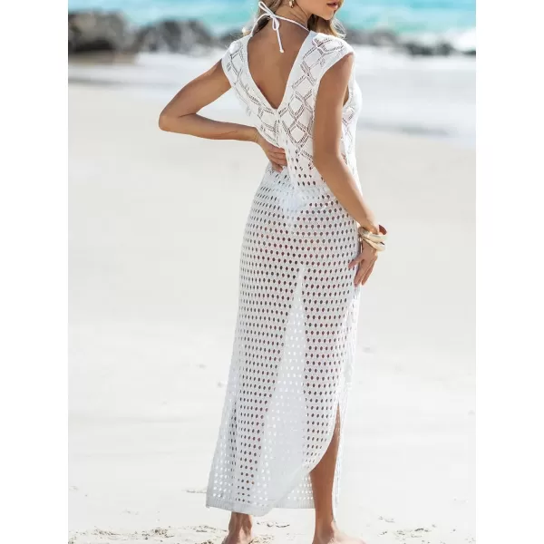 imageCUPSHE Women Crochet VNeck Maxi CoverUp Dress Sleeveless Lace Sexy Beach Cover Up Casual SummerWhite