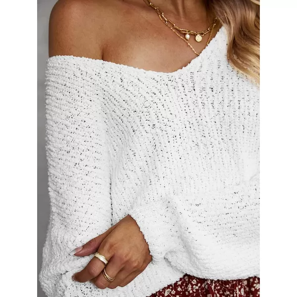 imageCUPSHE Women Crochet VNeck Sweater Long Sleeves Dropped Shoulders Relaxed Fit Sweaters DatingWhite