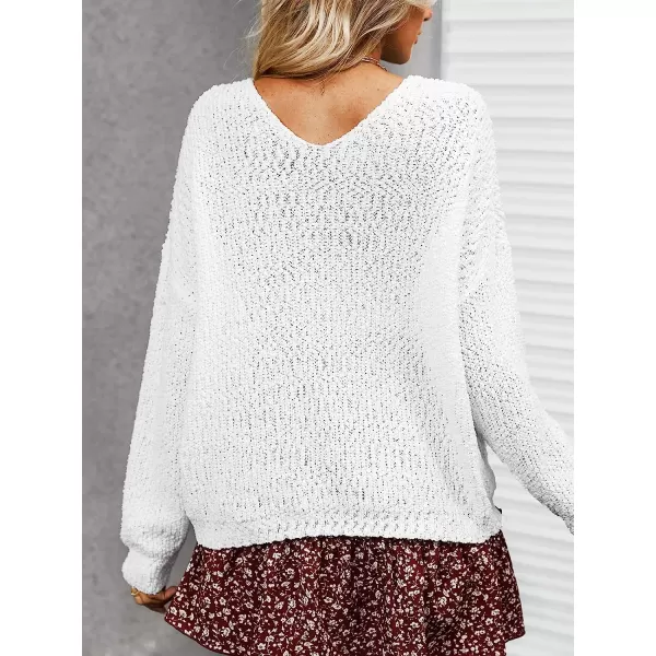 imageCUPSHE Women Crochet VNeck Sweater Long Sleeves Dropped Shoulders Relaxed Fit Sweaters DatingWhite