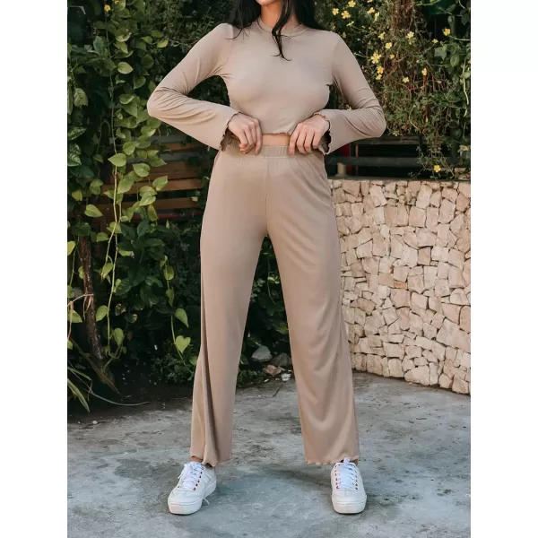 imageCUPSHE Women Crop Top And Pants Set Pull Over Round Neck Bell Sleeve Elastic Loose Waisted Wide Leg PantsCUPSHE Women Crop Top And Pants Set Pull Over Round Neck Bell Sleeve Elastic Loose Waisted Wide Leg Pants