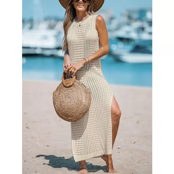 imageCUPSHE Women Cutout Bodycon Maxi CoverUp Dress Crew Neck Sleeveless Cover Up SummerBeige