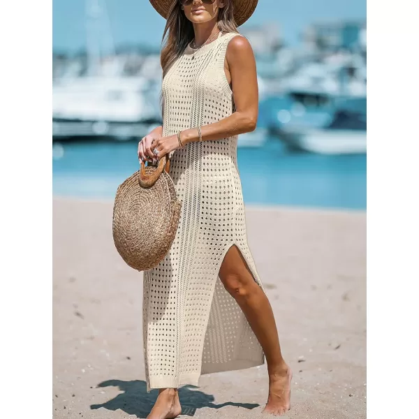 imageCUPSHE Women Cutout Bodycon Maxi CoverUp Dress Crew Neck Sleeveless Cover Up SummerBeige
