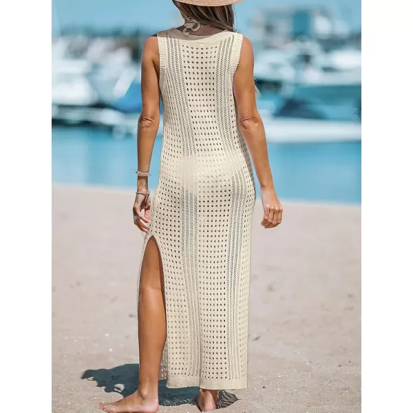 imageCUPSHE Women Cutout Bodycon Maxi CoverUp Dress Crew Neck Sleeveless Cover Up SummerBeige