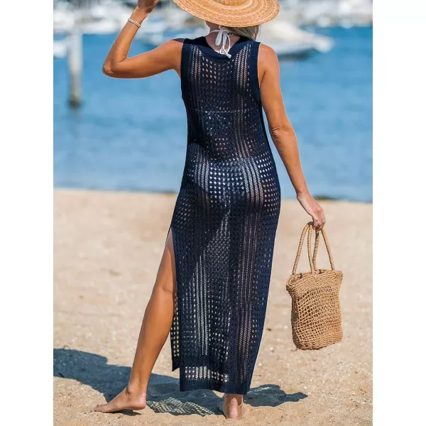 imageCUPSHE Women Cutout Bodycon Maxi CoverUp Dress Crew Neck Sleeveless Cover Up SummerDark Blue