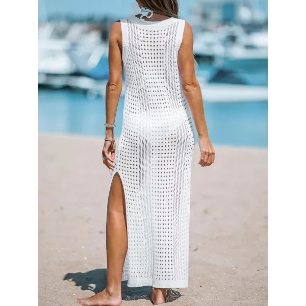imageCUPSHE Women Cutout Bodycon Maxi CoverUp Dress Crew Neck Sleeveless Cover Up SummerWhite