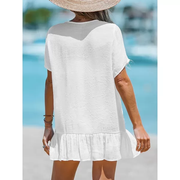 imageCUPSHE Women Cutout Lace CoverUp Dress Lace V Neck Cover Ups Casual Beach SummerWhite