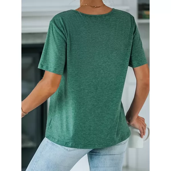 imageCUPSHE Women Cutout LaceUp Tee Short Sleeves Tops V Neck ShirtsGreen