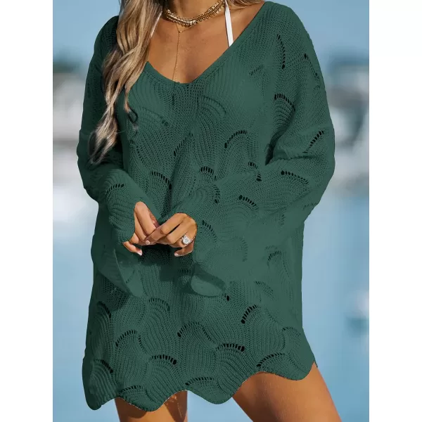 imageCUPSHE Women Cutout Swim CoverUp Dress Casual Summer Dropped Shoulders Long sleeves Cover UpGreen