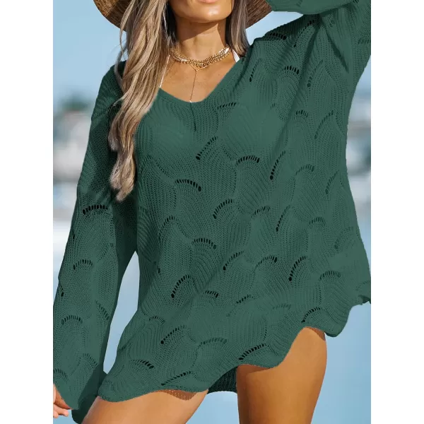 imageCUPSHE Women Cutout Swim CoverUp Dress Casual Summer Dropped Shoulders Long sleeves Cover UpGreen