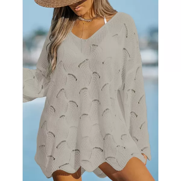 imageCUPSHE Women Cutout Swim CoverUp Dress Casual Summer Dropped Shoulders Long sleeves Cover UpLight Grey