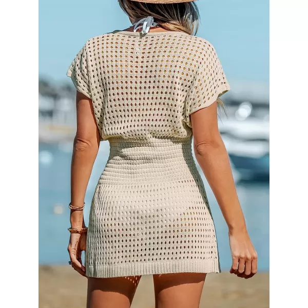 imageCUPSHE Women Cutout VNeck CoverUp Dress Casual Summer Short Sleeves Buttons Cover UpApricot