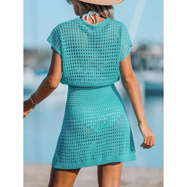 imageCUPSHE Women Cutout VNeck CoverUp Dress Casual Summer Short Sleeves Buttons Cover UpBlue
