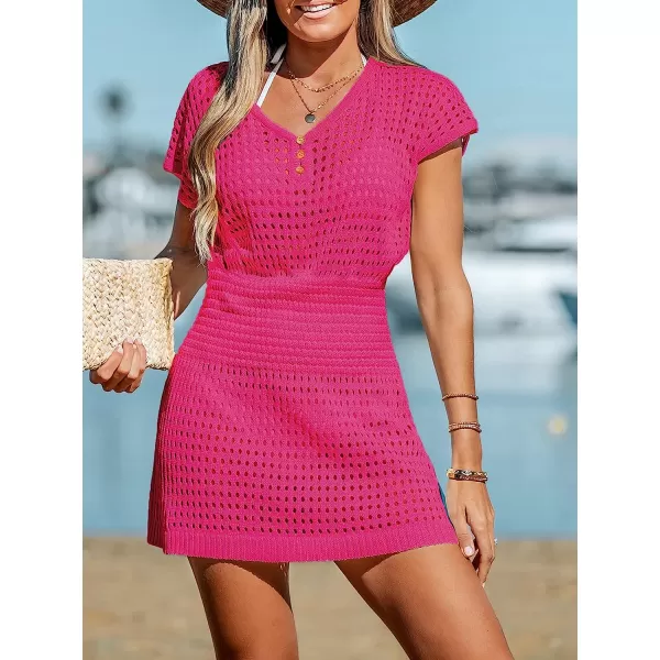 imageCUPSHE Women Cutout VNeck CoverUp Dress Casual Summer Short Sleeves Buttons Cover UpRed