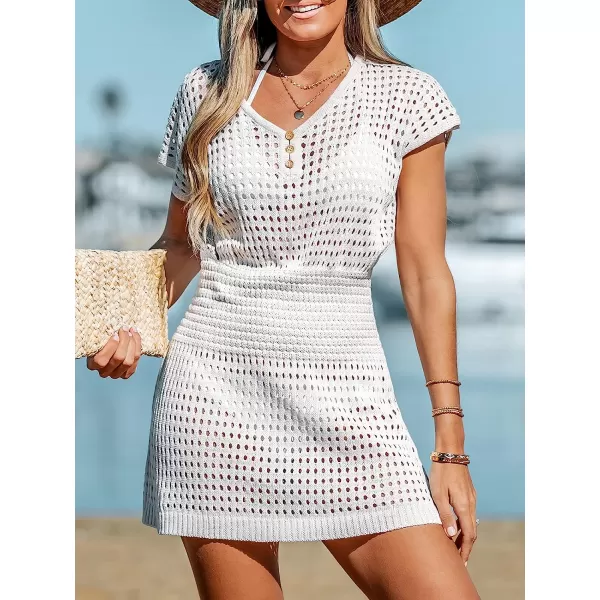 imageCUPSHE Women Cutout VNeck CoverUp Dress Casual Summer Short Sleeves Buttons Cover UpWhite