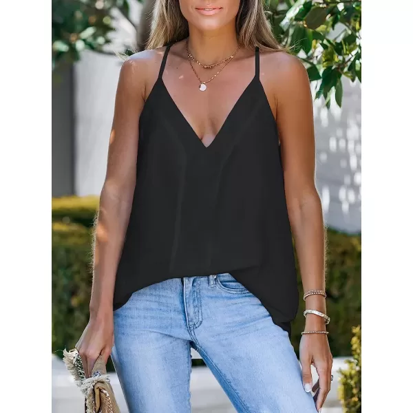 imageCUPSHE Women Deep V Neck Top Sleeveless Tank Top Classic Cami CasualBlack