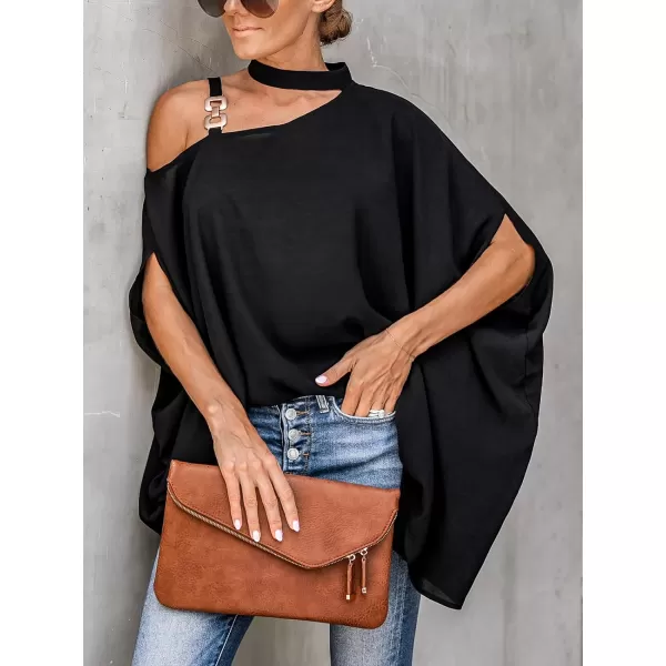 imageCUPSHE Women Dolman Sleeve One Shoulder Top Tee Blouse Black Top Short SleeveBlack