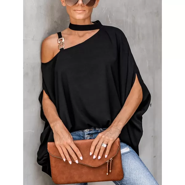 imageCUPSHE Women Dolman Sleeve One Shoulder Top Tee Blouse Black Top Short SleeveBlack