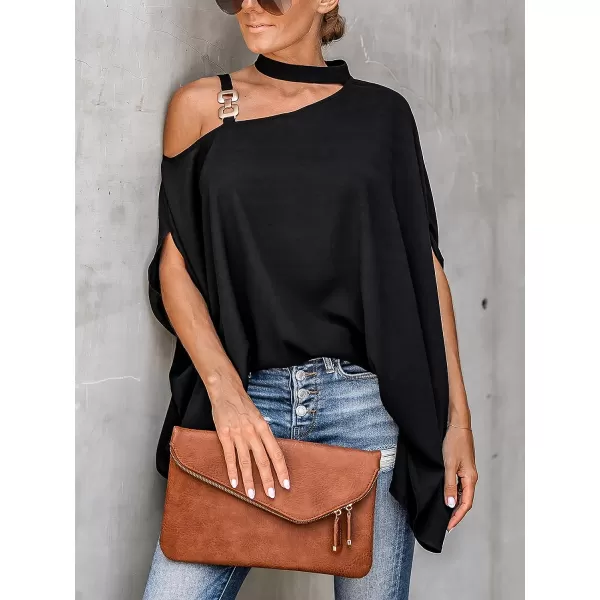 imageCUPSHE Women Dolman Sleeve One Shoulder Top Tee Blouse Black Top Short SleeveBlack