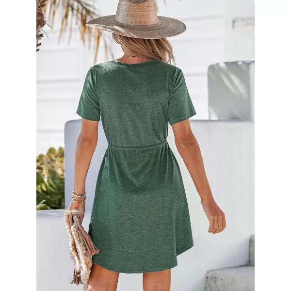 imageCUPSHE Women Drawstring Button Front VNeck Mini Dress Summer Casual Short Sleeve Day DressesDark Green