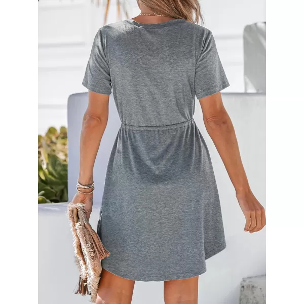 imageCUPSHE Women Drawstring Button Front VNeck Mini Dress Summer Casual Short Sleeve Day DressesLight Blue