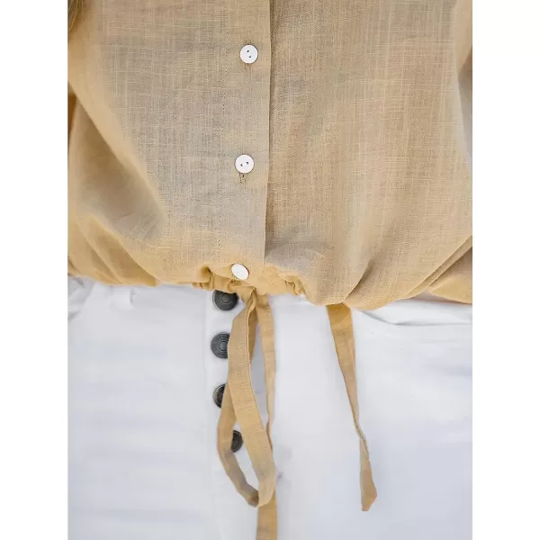 imageCUPSHE Women Drawstring Dolman Sleeve Shirt ButtonFront Top Classic Tee CasualBeige