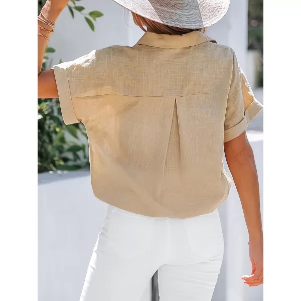 imageCUPSHE Women Drawstring Dolman Sleeve Shirt ButtonFront Top Classic Tee CasualBeige