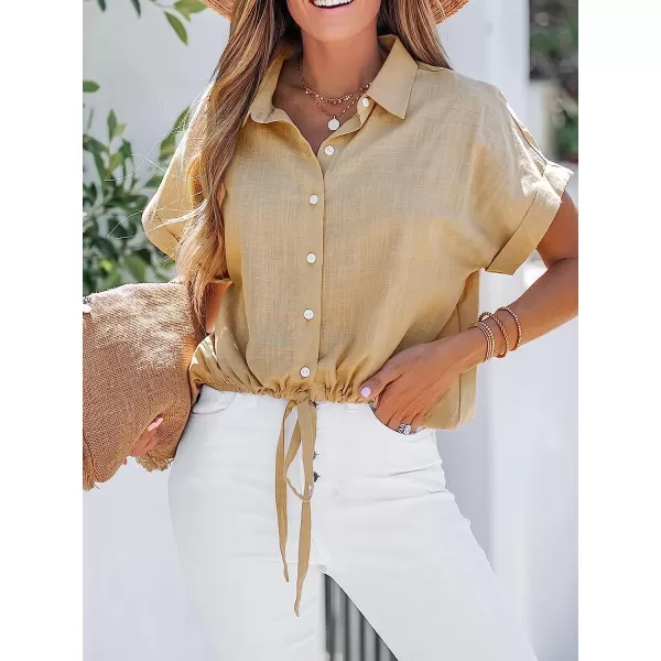 imageCUPSHE Women Drawstring Dolman Sleeve Shirt ButtonFront Top Classic Tee CasualBeige