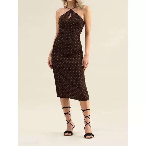 imageCUPSHE Women Dress Cut Out Zipper Slip Tea Length Dress with Adjustable StrapsCoffee