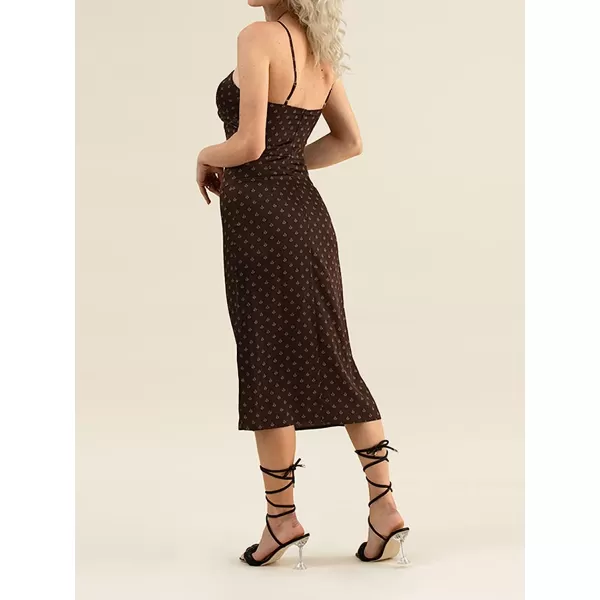 imageCUPSHE Women Dress Cut Out Zipper Slip Tea Length Dress with Adjustable StrapsCoffee