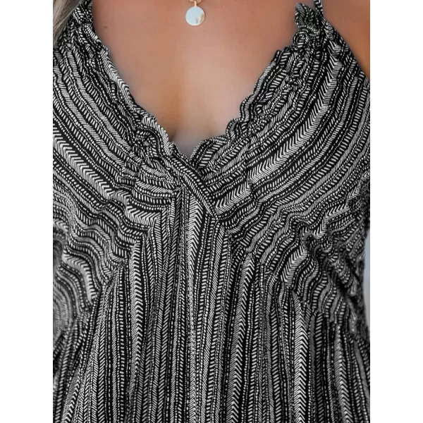 imageCUPSHE Women Dress Halter Smocked Plunge V Neck Sleeveless Long Solid Fitted Waist Maxi DressBlack