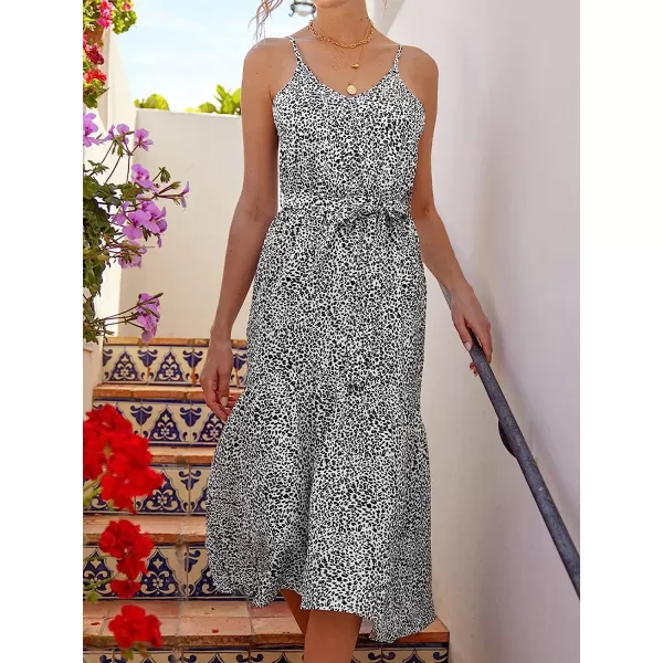 imageCUPSHE Women Dress Leopard Belted Ruffle Hem Midi Slip Dress with Adjustable Spaghetti StrapsMulticolor