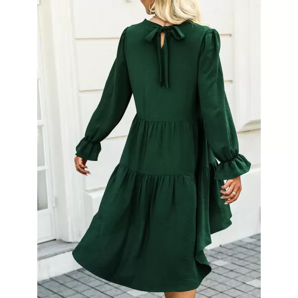 imageCUPSHE Women Dress Sexy V Neck Puff Long Sleeves Ruffle ALined Fall Mini DressesGreen