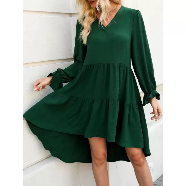 imageCUPSHE Women Dress Sexy V Neck Puff Long Sleeves Ruffle ALined Fall Mini DressesGreen