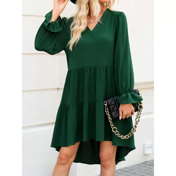 imageCUPSHE Women Dress Sexy V Neck Puff Long Sleeves Ruffle ALined Fall Mini DressesGreen