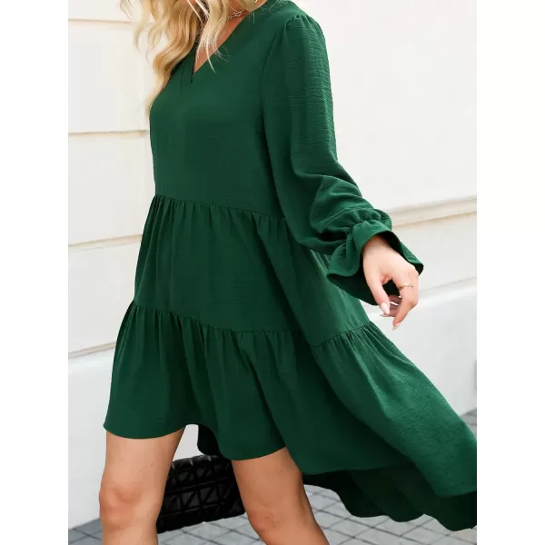 imageCUPSHE Women Dress Sexy V Neck Puff Long Sleeves Ruffle ALined Fall Mini DressesGreen