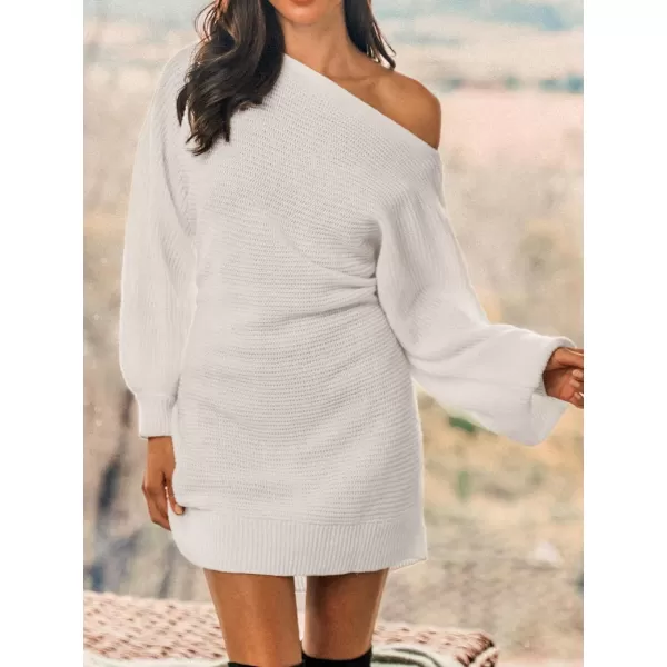 imageCUPSHE Women Dress White One Shoudler Sweater Long Sleeve Pullover Sweater DressWhite