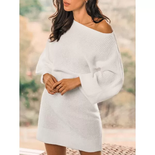 imageCUPSHE Women Dress White One Shoudler Sweater Long Sleeve Pullover Sweater DressWhite