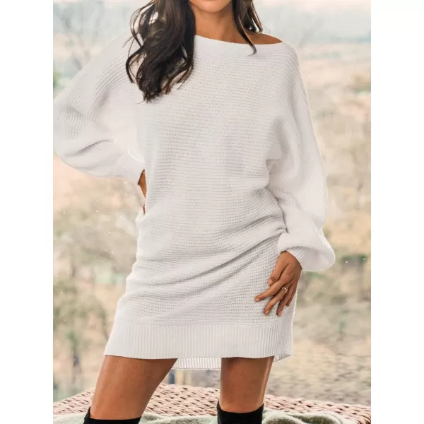imageCUPSHE Women Dress White One Shoudler Sweater Long Sleeve Pullover Sweater DressWhite