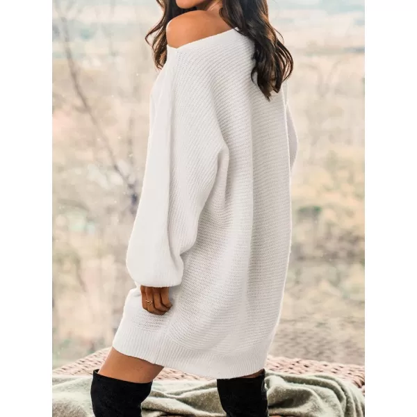 imageCUPSHE Women Dress White One Shoudler Sweater Long Sleeve Pullover Sweater DressWhite