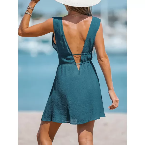 imageCUPSHE Women Dual Tie Front CoverUp Dress Sleeveless Sexy Beach Cover Up Casual SummerNavy