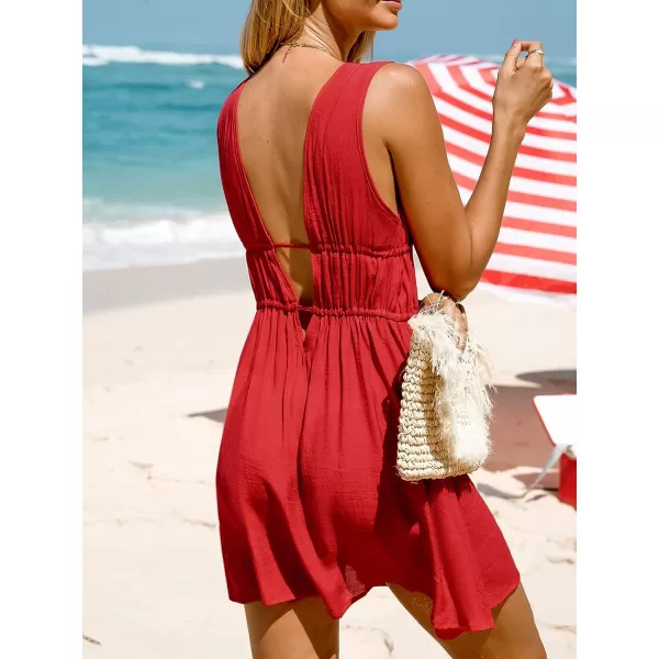 imageCUPSHE Women Dual Tie Front CoverUp Dress Sleeveless Sexy Beach Cover Up Casual SummerRed