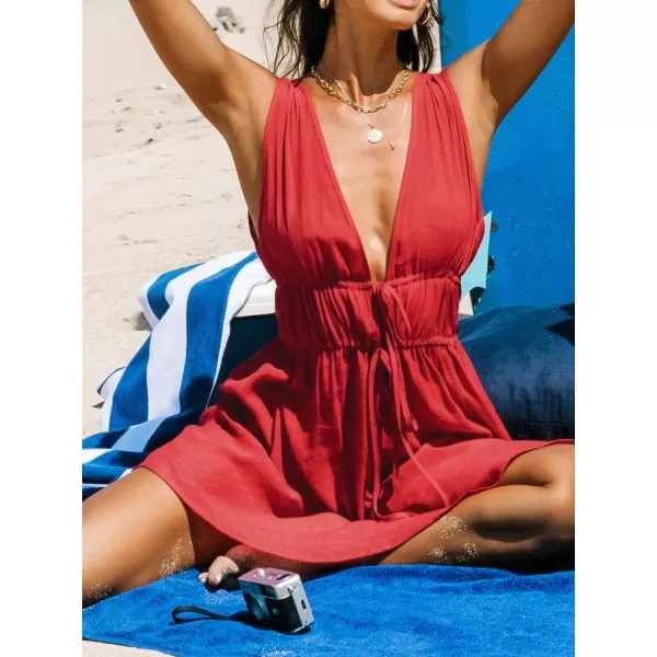 imageCUPSHE Women Dual Tie Front CoverUp Dress Sleeveless Sexy Beach Cover Up Casual SummerRed