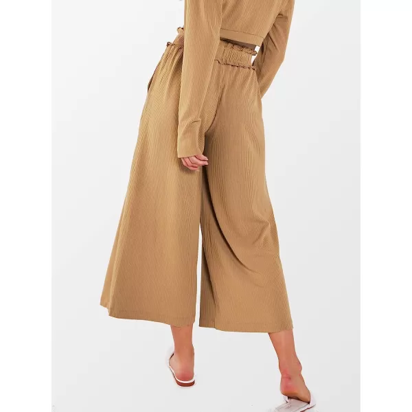 imageCUPSHE Women Elastic Waist Wide Leg Sweatpants High Waist Pants BrownBrown