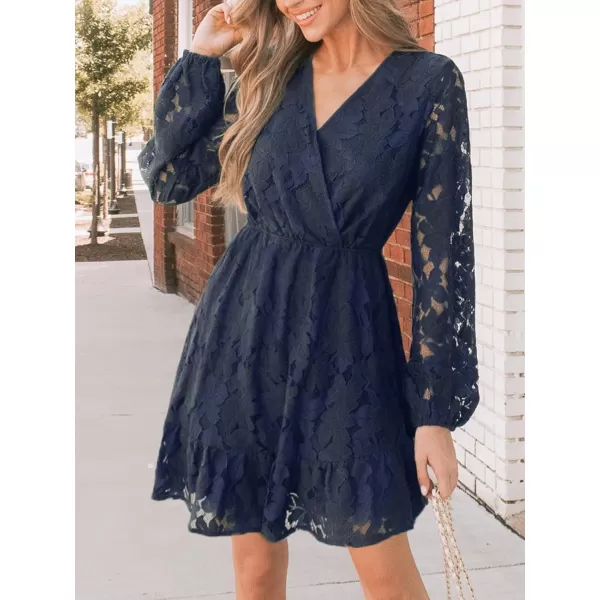 imageCUPSHE Women Elegant V Neck Lace Peasant Sleeves High Waist ALined Wedding Mini DressBlue