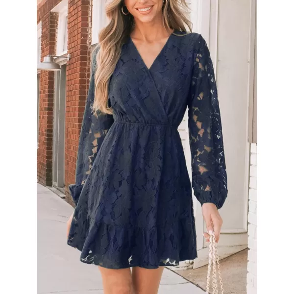 imageCUPSHE Women Elegant V Neck Lace Peasant Sleeves High Waist ALined Wedding Mini DressBlue