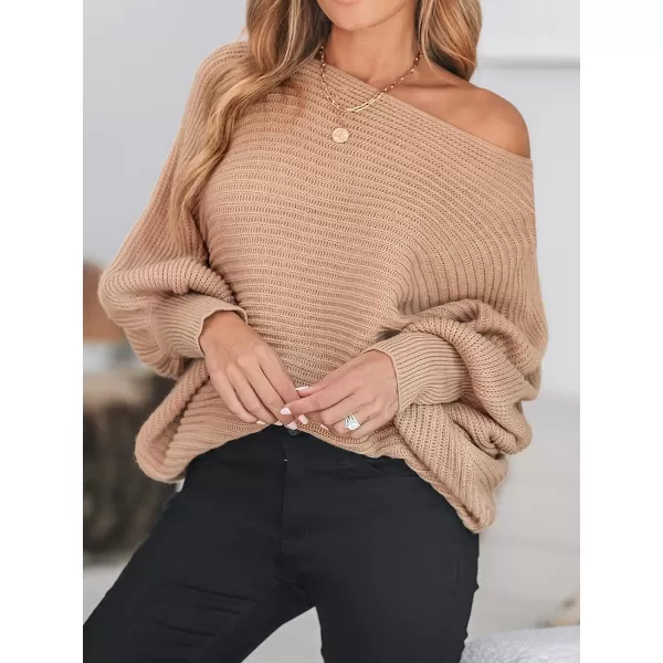 imageCUPSHE Women Fall Sweaters Casual Long Sleeve Ribbed Knit Bishop One Shoulder TopsSand